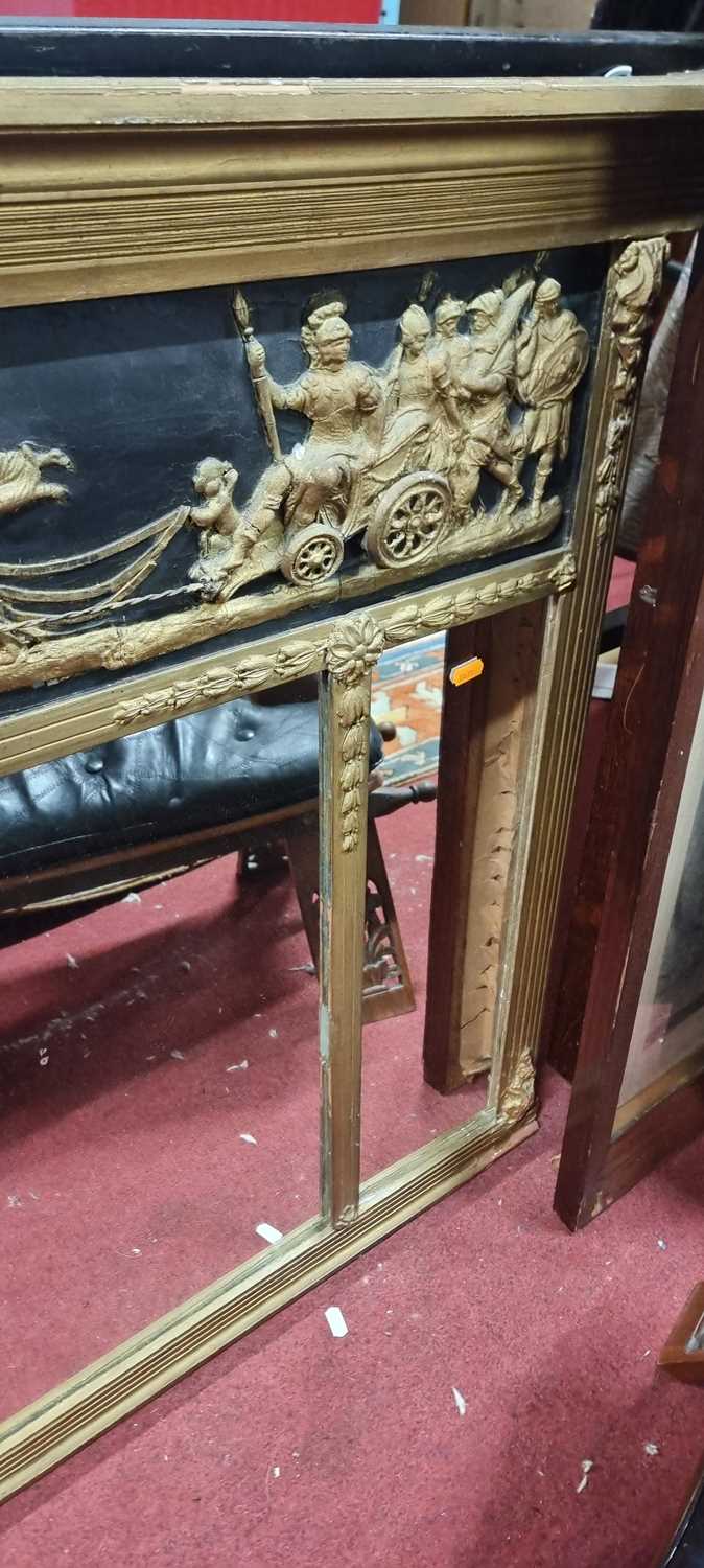A late 19th century gilt composition triptych overmantel mirror (re-gilded), w.128cm - Image 3 of 5
