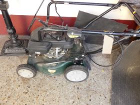 A Webb petrol driven lawnmower, with grass collecting box