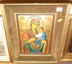 *Brother Stephanos (Greek, 20th century) - Religious icon, oil on panel heightened in gilt, 30 x