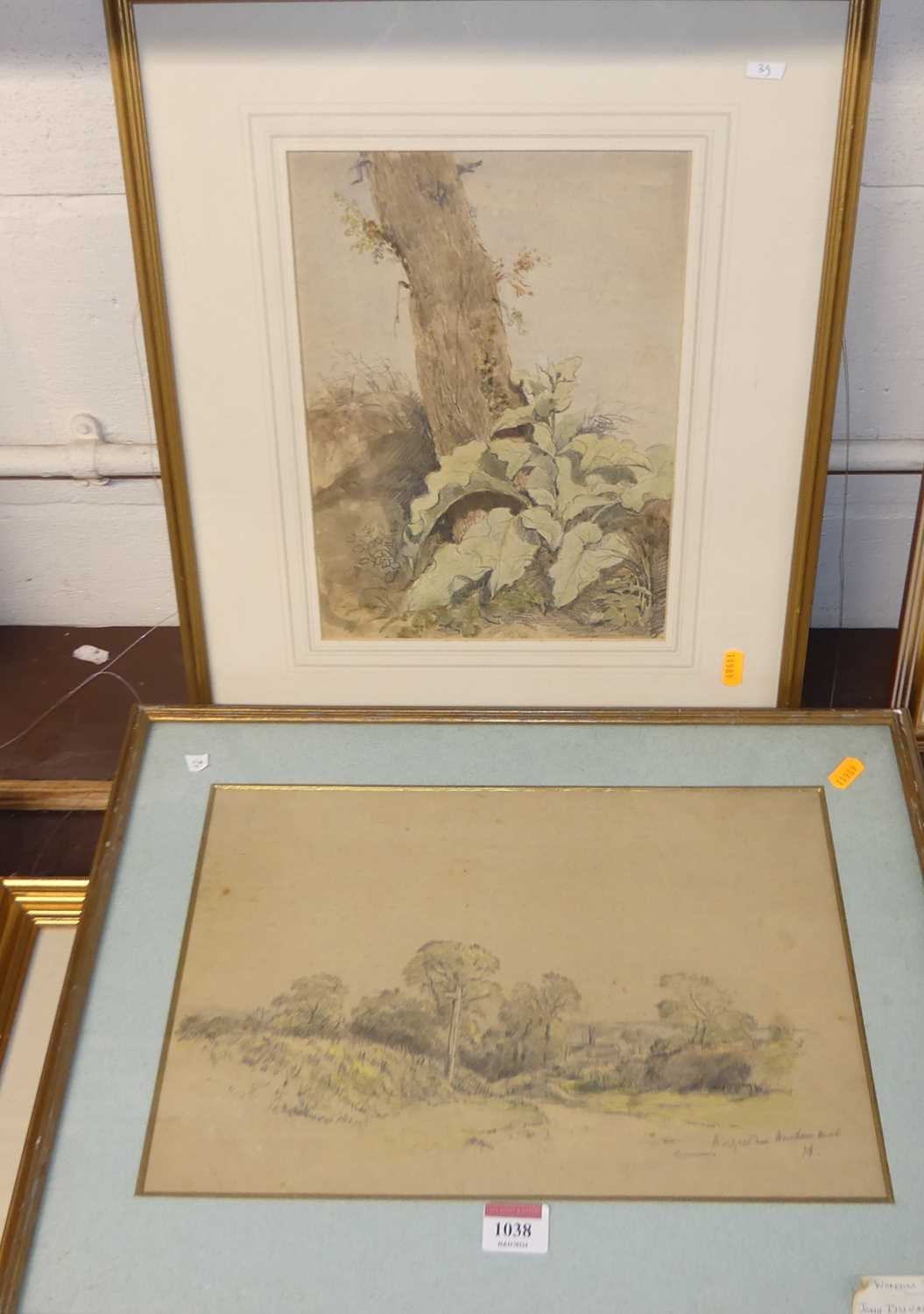 John Duvall (1816-1892) - Landscape scene, pencil and green chalks, indistinctly titled lower