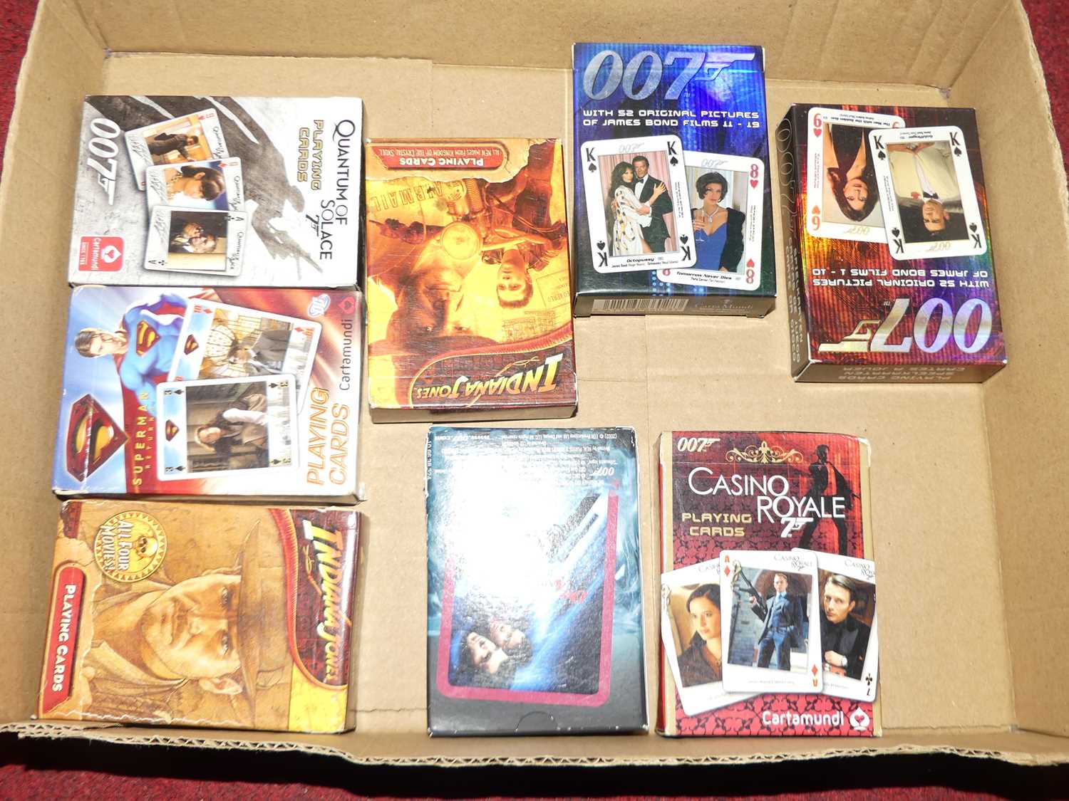 Four boxes containing TV related accessories to include 007 cards, Elvis Presley TVmagnets, First - Image 4 of 4