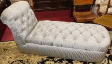A contemporary buttoned fabric upholstered drop-end day bed, with removable cushion seat, length