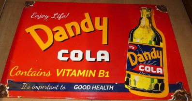 An enamel on metal advertising sign for Dandy Cola, 20 x 30cm