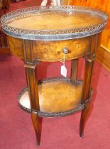 *A contemporary French birdseye maple two-tier occasional table, having single frieze drawer,