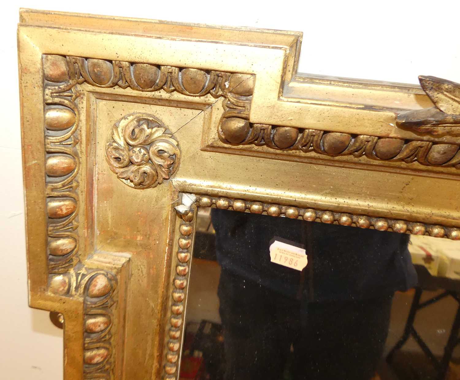 A 19th century French giltwood and gesso overmantel mirror, having proud corners, quiver of - Image 4 of 5