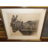 Early 20th century English school - study of a donkey, pencil and black chalk, signed with monogram,