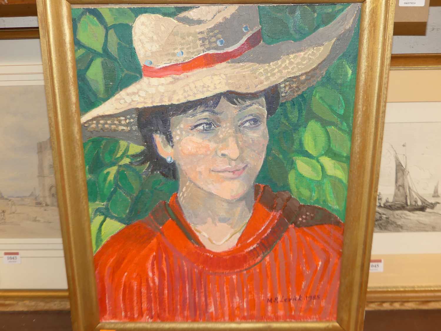 M Levick - Portrait of a young woman wearing a straw boater, acrylic, signed and dated lower right - Image 2 of 3