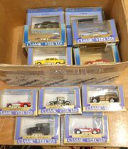 A Box containing Modern Issue Classic Vehicles By ERTL to include '61 Ferrari SWB, '40 Woody Station