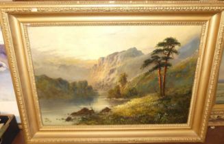 Joel Owen - Mountain loch scene at sunset, oil on canvas, signed and dated lower left, 1918,