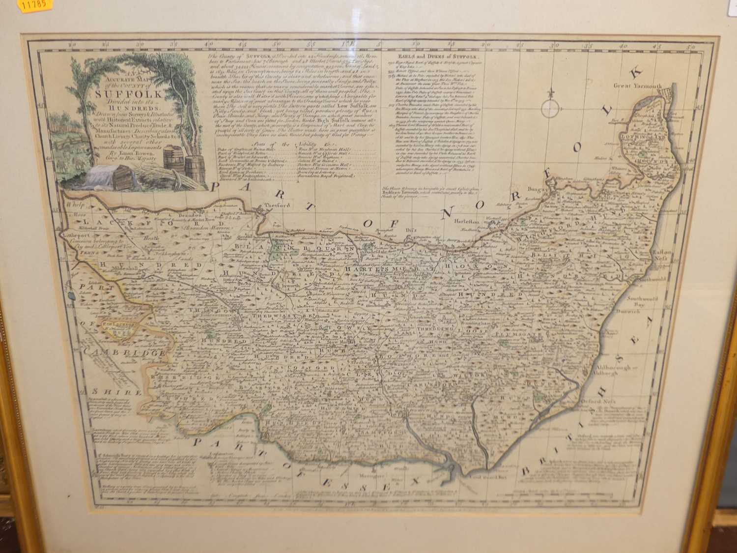 Emmanuel Bowen - An Accurate Map of the County of Suffolk, colour engraving, published London - Image 2 of 3