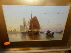 W.H. Ford - Fishing boats, oil on board; Robert Horn - The sailing barge Thalatta anchored,