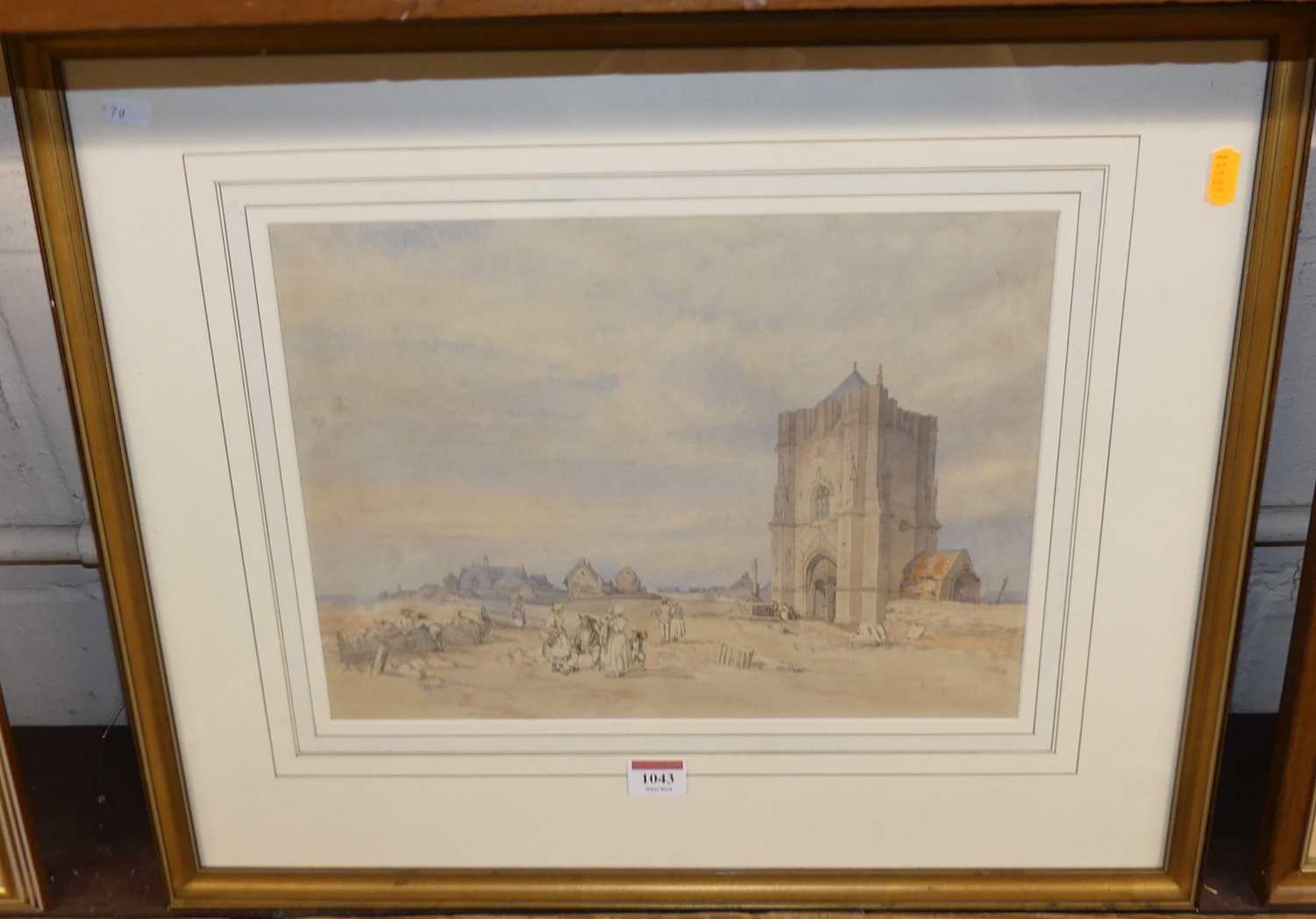 Harry Hine (1845-1941) - landscape with church tower, watercolour, 27x36cm