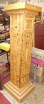 A large layered sectional pine square freestanding column, height 186cm, width & depth 55cm