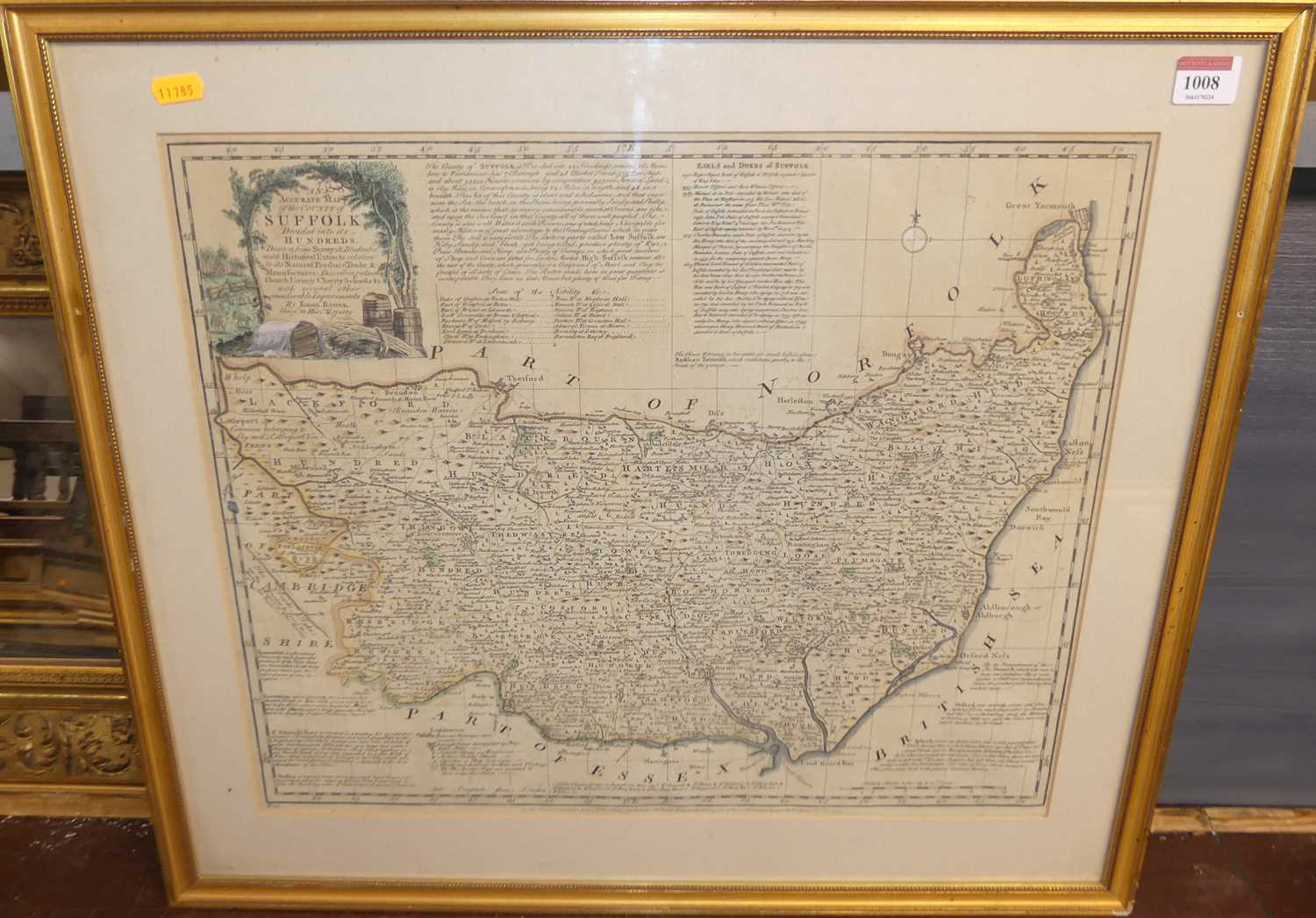 Emmanuel Bowen - An Accurate Map of the County of Suffolk, colour engraving, published London