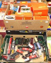 Three boxes containing 00 gauge models and accessories to include a Triang Hornby model railway,