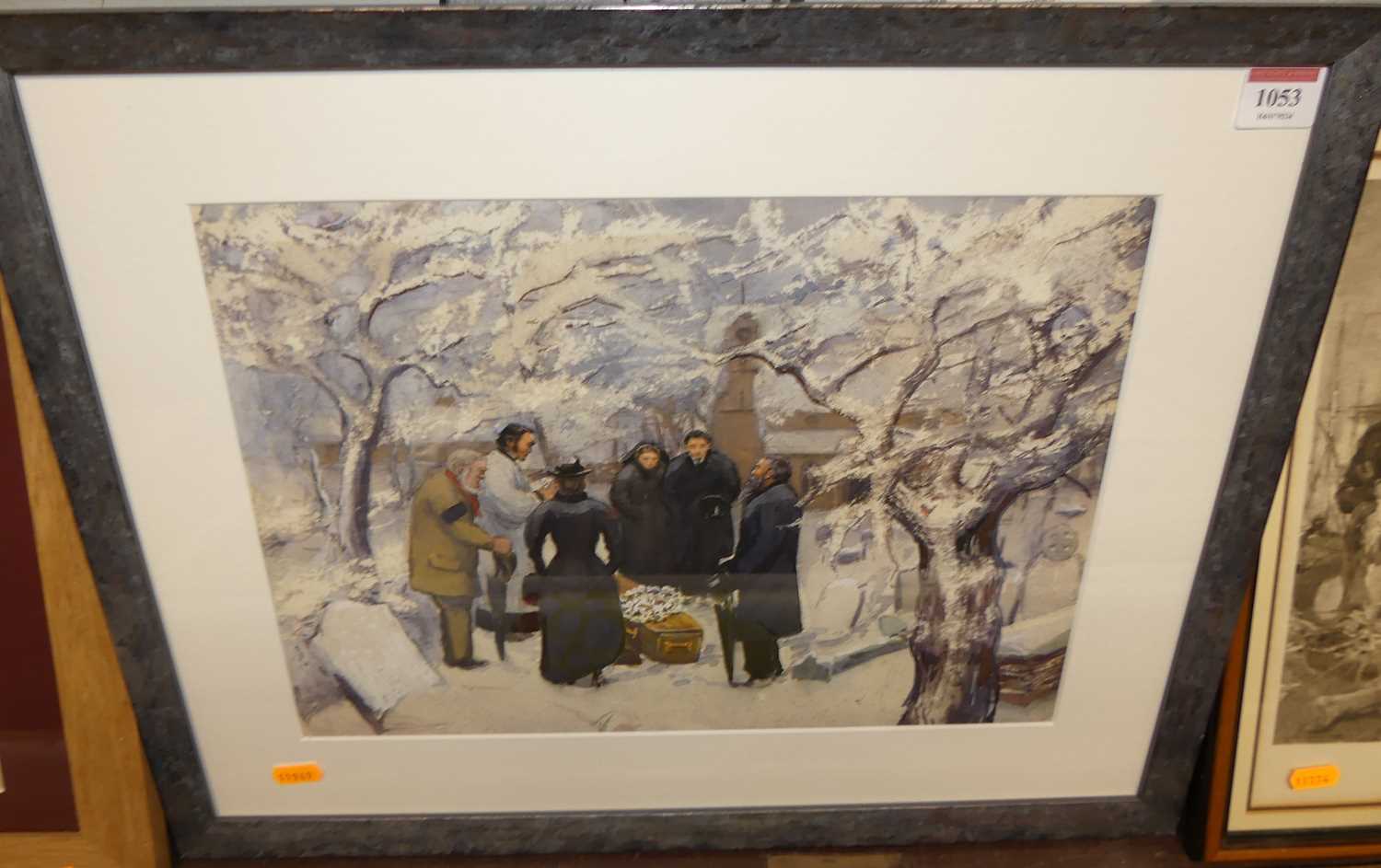 E. Alexander (Slade School) - Mourners in the snow, watercolour, 27 x 38.5cm