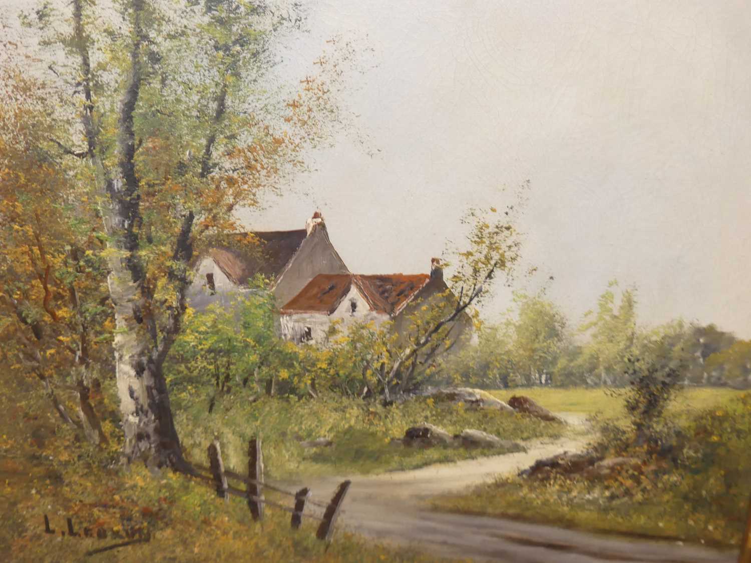 L Lebrun - Stone house on a country lane, oil on canvas, signed lower left, 45x53cm - Image 2 of 4