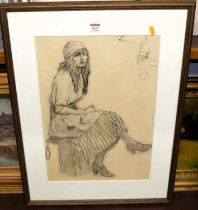Frith Milward - An Afternoon Nap, ink, pencil, and sepia watercolour wash, signed lower left,
