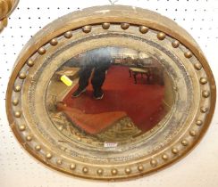 A circa 1900 gilt wood circular convex wall mirror in the Regency taste, dia. 44.5cm