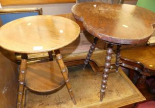 An Edwardian rosewood circular low two-tier occasional table, raised on bamboo effect supports,