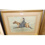 Early 20th century school - Study of a lady upon a galloping horse, watercolour, signed with