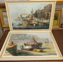 Terry Burke - pair harbour scenes, oil on canvas, signed and dated '73, 50x75cm