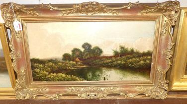 Edwin H Boddington - River landscape, oil on canvas, signed lower left, 30x60cm