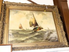 A circa 1900 continental school - sailing boats in choppy seas, oil on canvas indistinctly signed