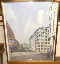 Richard Carman - City Streetscape, watercolour, signed lower left, 69x55cm