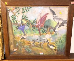 After Jacob Bogdani - Exotic birds and ducks in a river landscape, pastel, 54x64cm