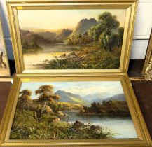 F Hider - Rydal Water, Westmorland, and North Wales, pair, oil on canvas, signed lower left and