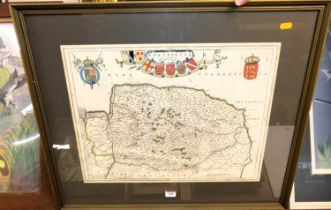 Johan Blaeu - Norfolk, Norfolcia, 17th century, engraved and hand coloured county map, 38x50cm