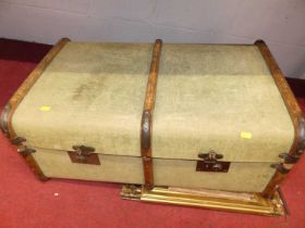 A canvas bound trunk; together with a made-up mahogany unfitted box (2)