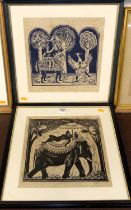 Sarah Young (b.1947) - Pair; Elephant and Carnival, linocuts, each signed, titled and numbered in