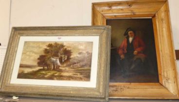 Abraham Hulk Jnr - Near Guildford, oil on canvas (a/f), together with portrait of a seated gentleman