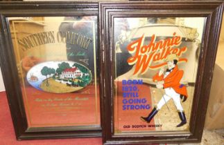 A selection of whisky related advertising wall mirrors, to include Johnnie Walker, Southern Comfort,