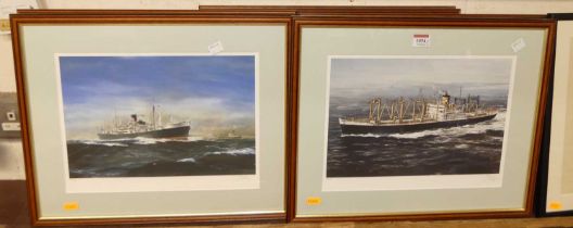 RG LLoyd - a set of 6 studies of steam ships, lithographs, each numbered from editions of 75 and
