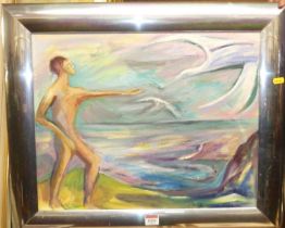 Elizabeth Duncan Meyer - male nude in a landscape, oil on canvas, 40x50cm