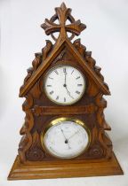 A Victorian carved oak clock/barometer, h.41cm; together with an early 20th century oak cased mantel