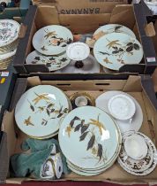 A collection of ceramics, to include a Victorian green and gilt dessert service Losses to gilding on