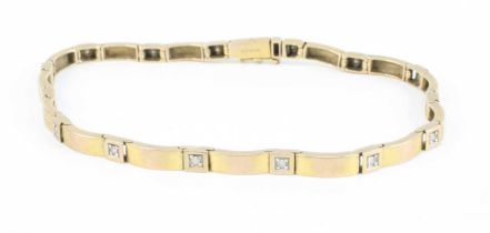 A 9ct gold sectional link bracelet, each link dispersed with a single small diamond point, total