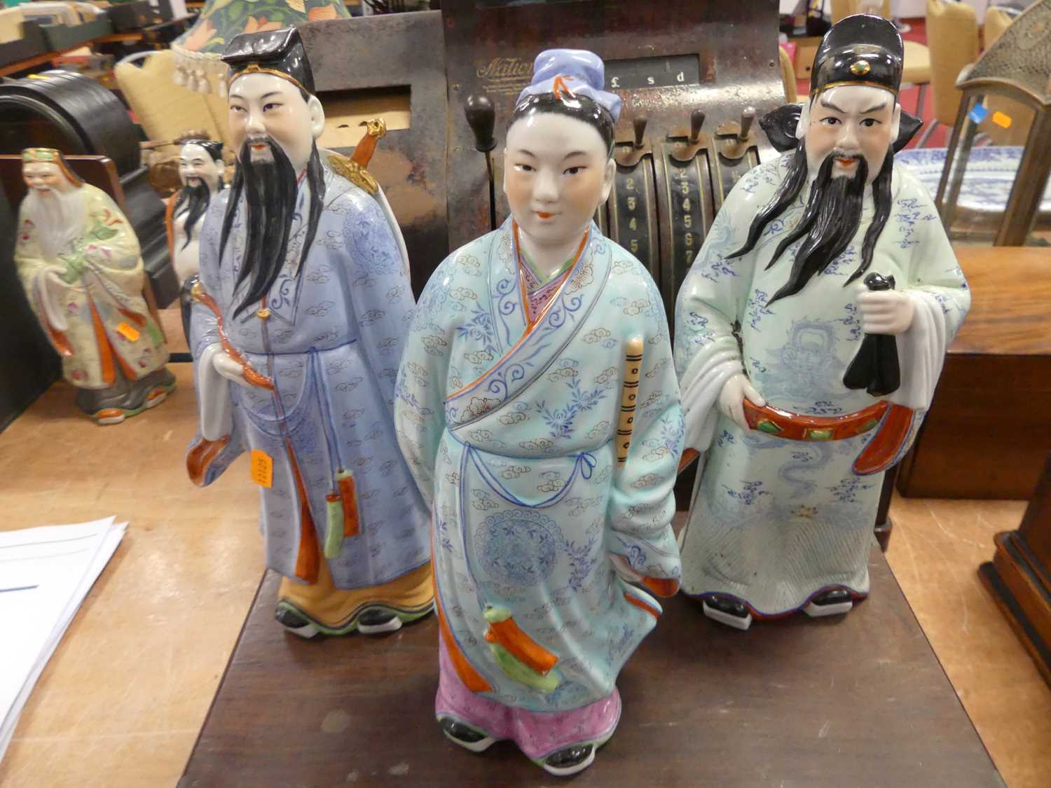 A set of 20th century Chinese pottery figures of the eight immortals, height 31cm All very grubby - Image 7 of 18