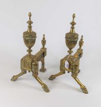 A pair of brass andirons in the neo-classical style, height 44cm