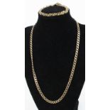 A 9ct gold flat curblink necklace, 48cm; together with a 9ct gold flat X-link bracelet (broken to