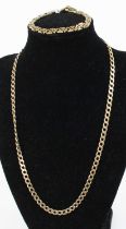 A 9ct gold flat curblink necklace, 48cm; together with a 9ct gold flat X-link bracelet (broken to