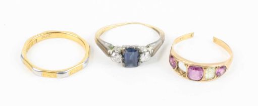 A yellow metal, blue and white sapphire set dress ring; together with a 22ct gold and platinum