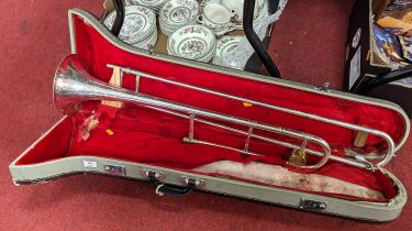 A vintage Boosey & Co class A trombone, No. 119283, cased