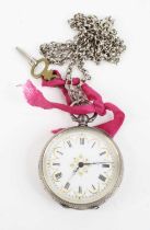 A circa 1900 continental silver cased open face pocket watch, having keywind movement, dia.4cm, on