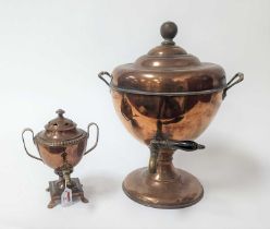 A 19th century copper samovar, h.41cm; together with another smaller, h.23cm (2)