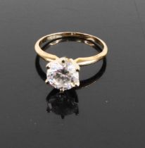 A modern 14ct gold and cz set solitaire ring, the six-claw set round cut cz weighing approx 1.5